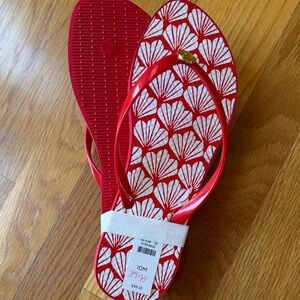 Talbots Red and White Shell Pattern Flip Flops